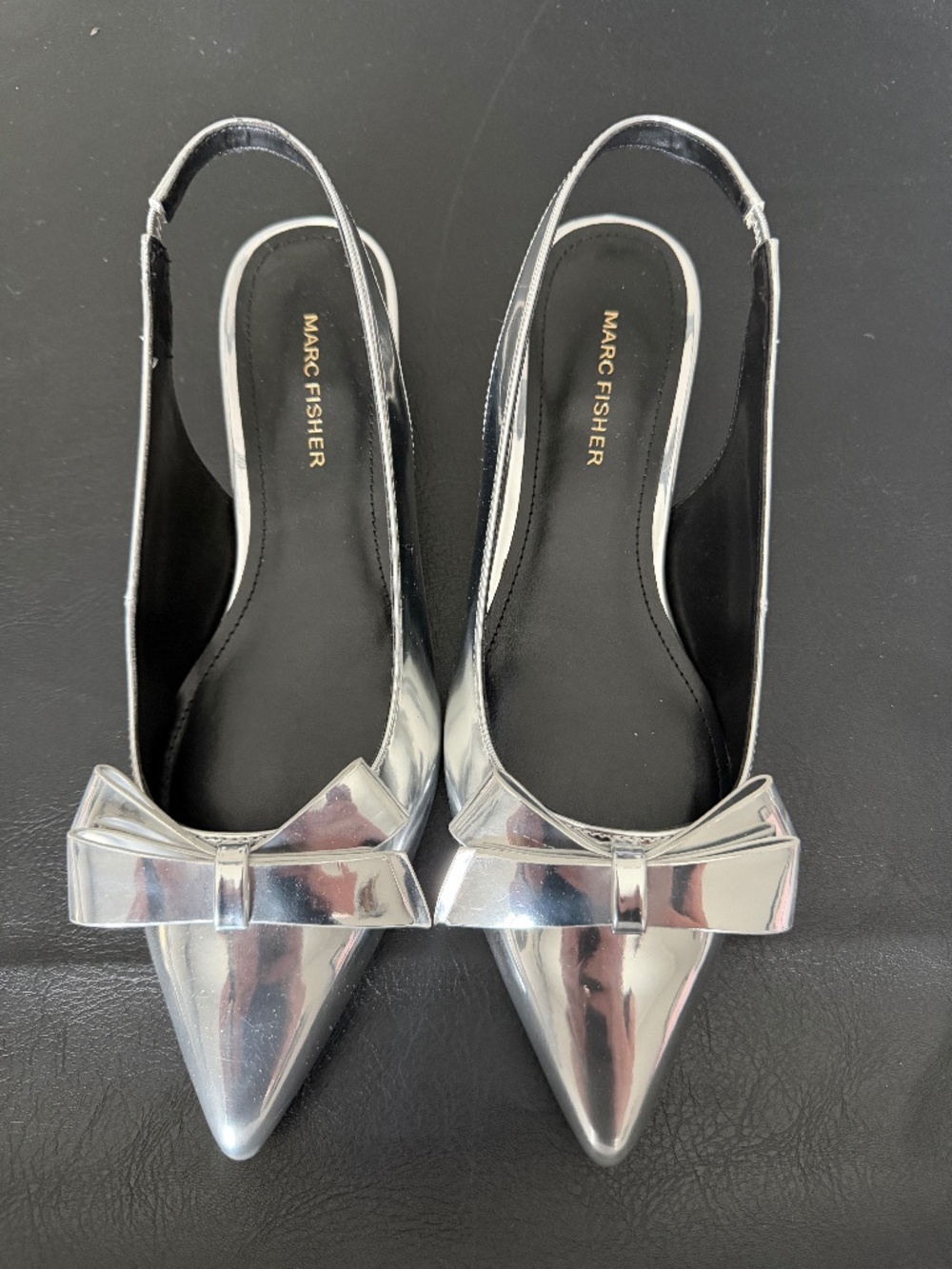 Marc Fisher Silver Metallic Box Slingback Strap Flats New 8 M